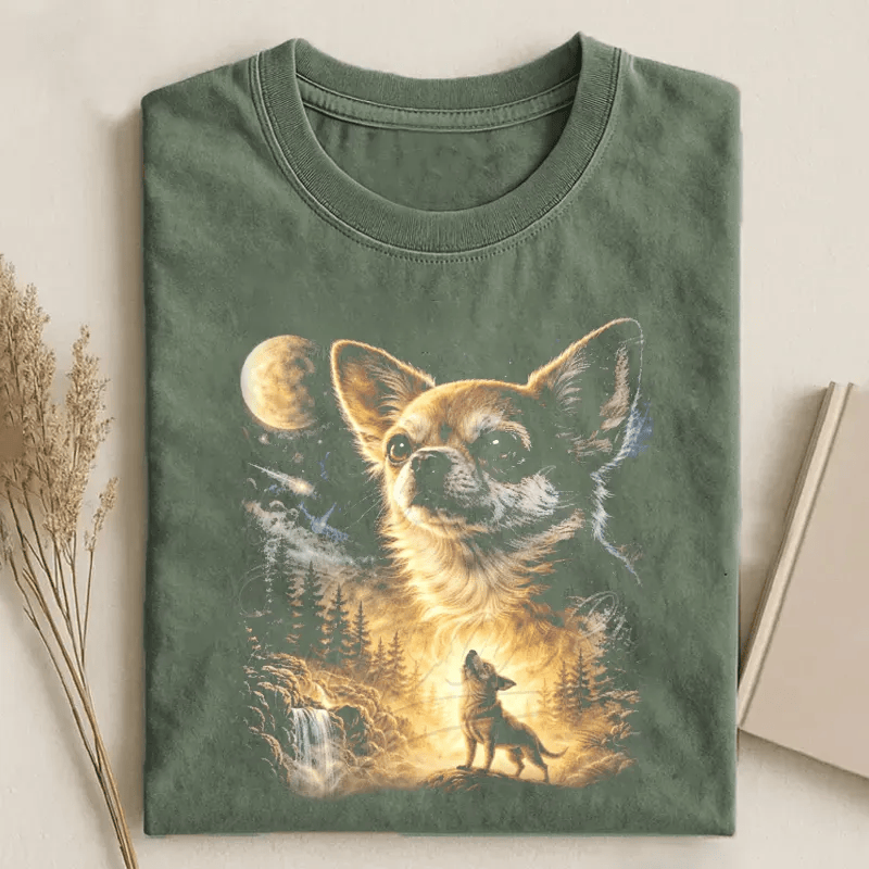 Chihuahua Moon Night T-Shirt Mystical Chihuahua Dog Lover Tee Fantasy Dog Portrait Gift For Dog Owners