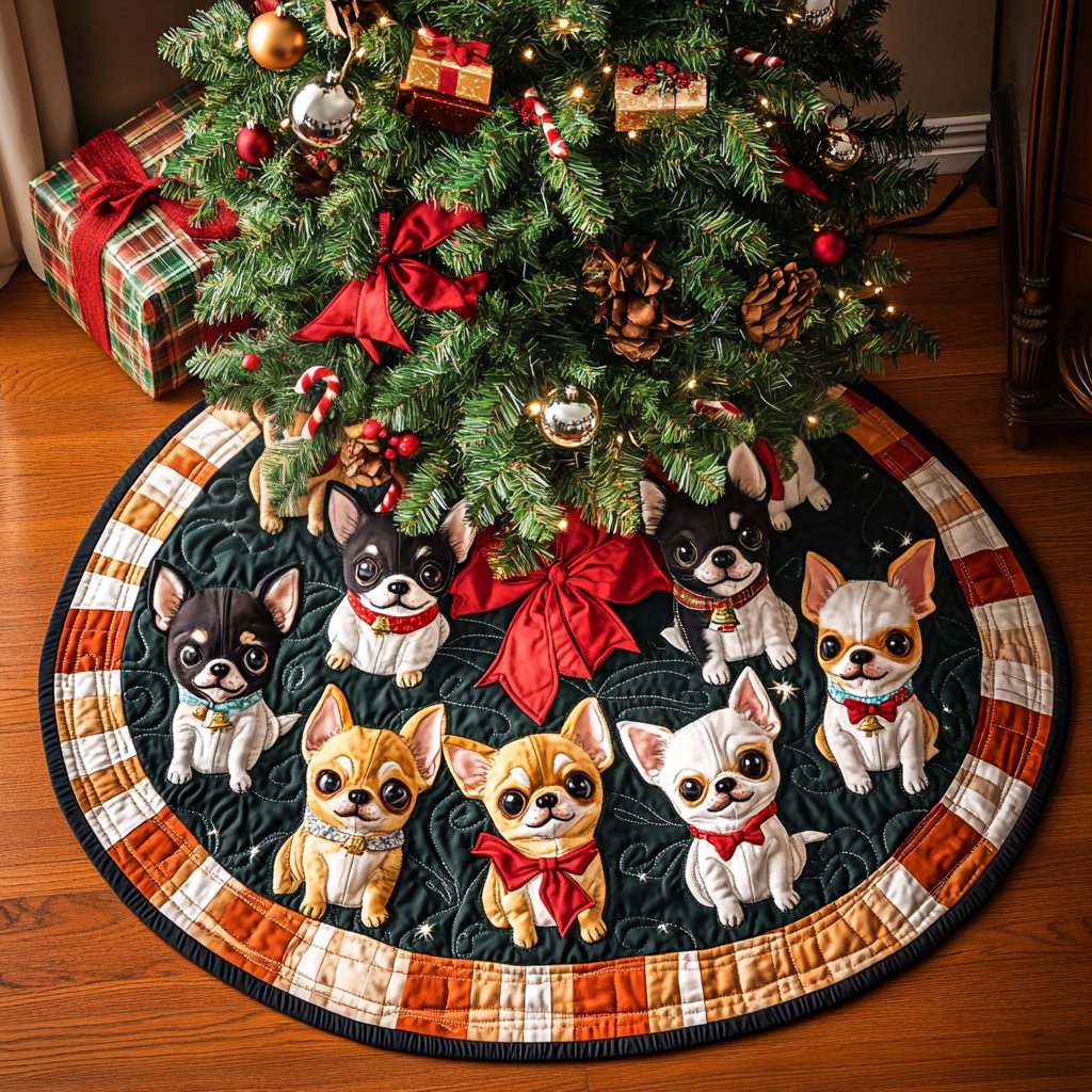 Chihuahua Noel Wishes Chritstmas Quilted Tree Skirt Must Have Holiday Merch for Christmas Decor