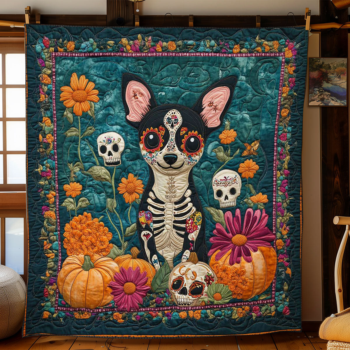 Chihuahua Of The Dead Quilt Beautiful Quilt Blanket Gift for Home Decoration