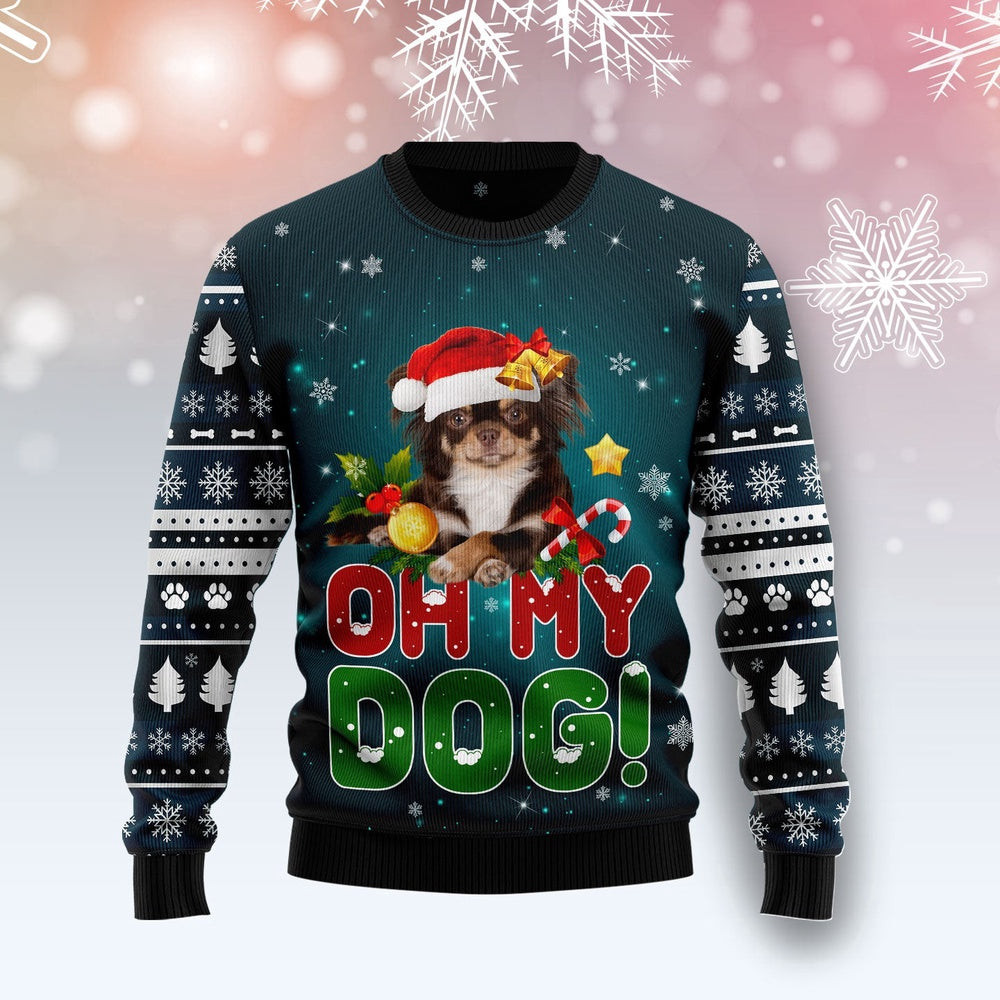 Chihuahua Oh My Dog! Unisex Womens Mens Couples Matching Friends Funny Family Ugly Christmas Holiday Sweater Gifts