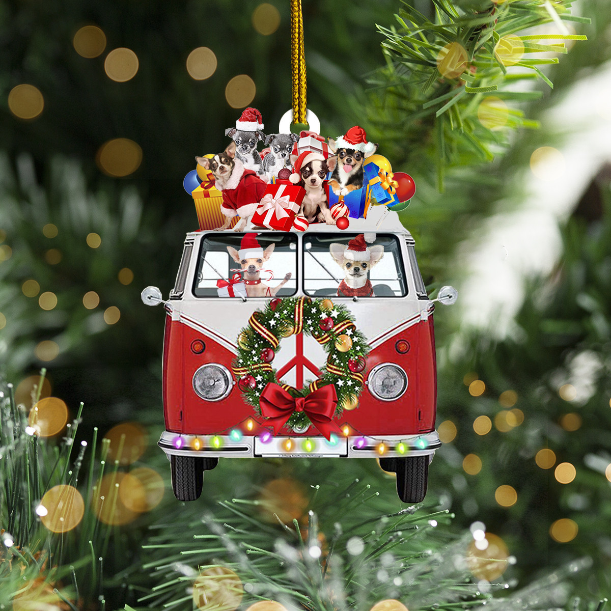 Chihuahua On Peace Car Ornament Dog Christmas Tree Ornaments Gifts For Chihuahua Lovers