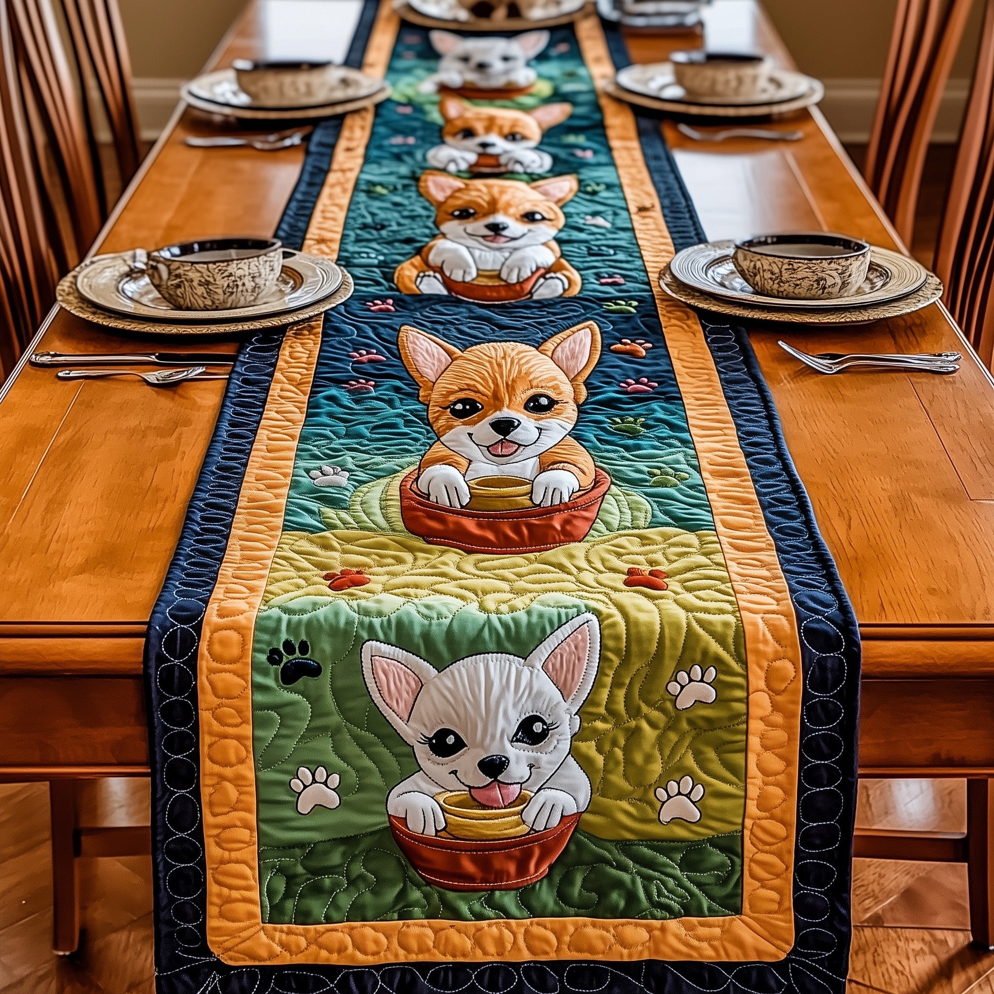 Chihuahua Quilted Table Runner Christmas Dining Room Table Runner