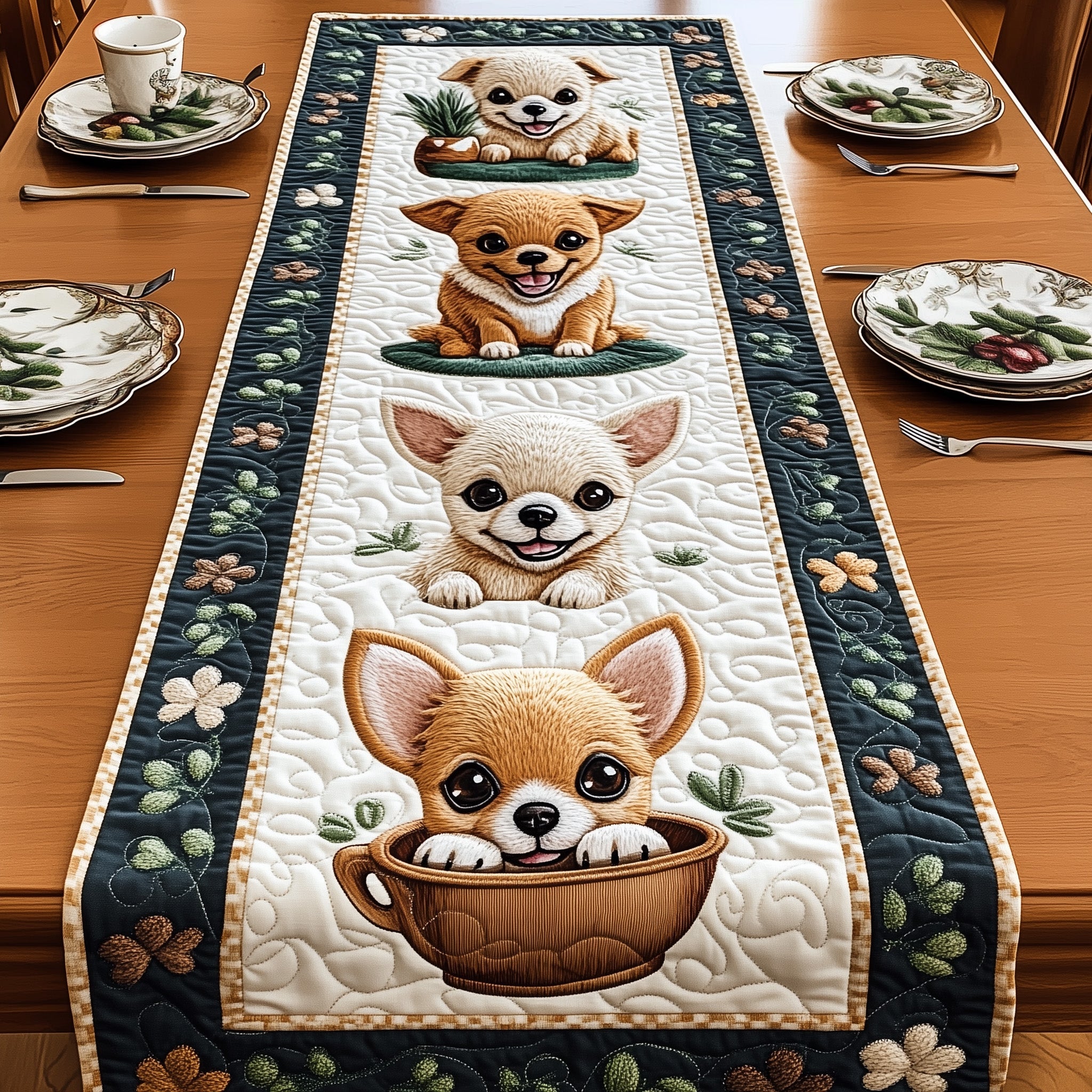 Chihuahua Quilted Table Runner Christmas Table Runner