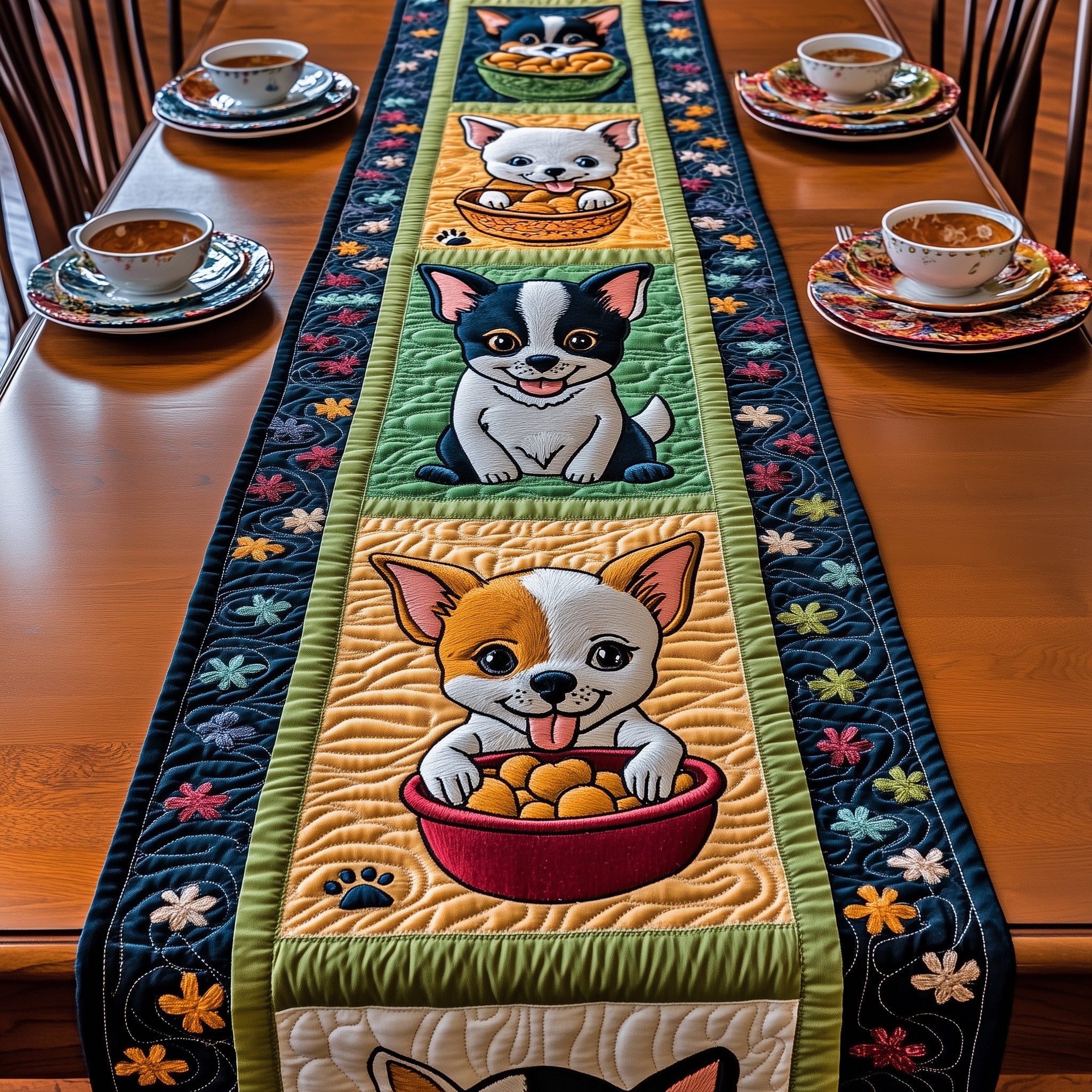 Chihuahua Quilted Table Runner Cozy Christmas Table Runner