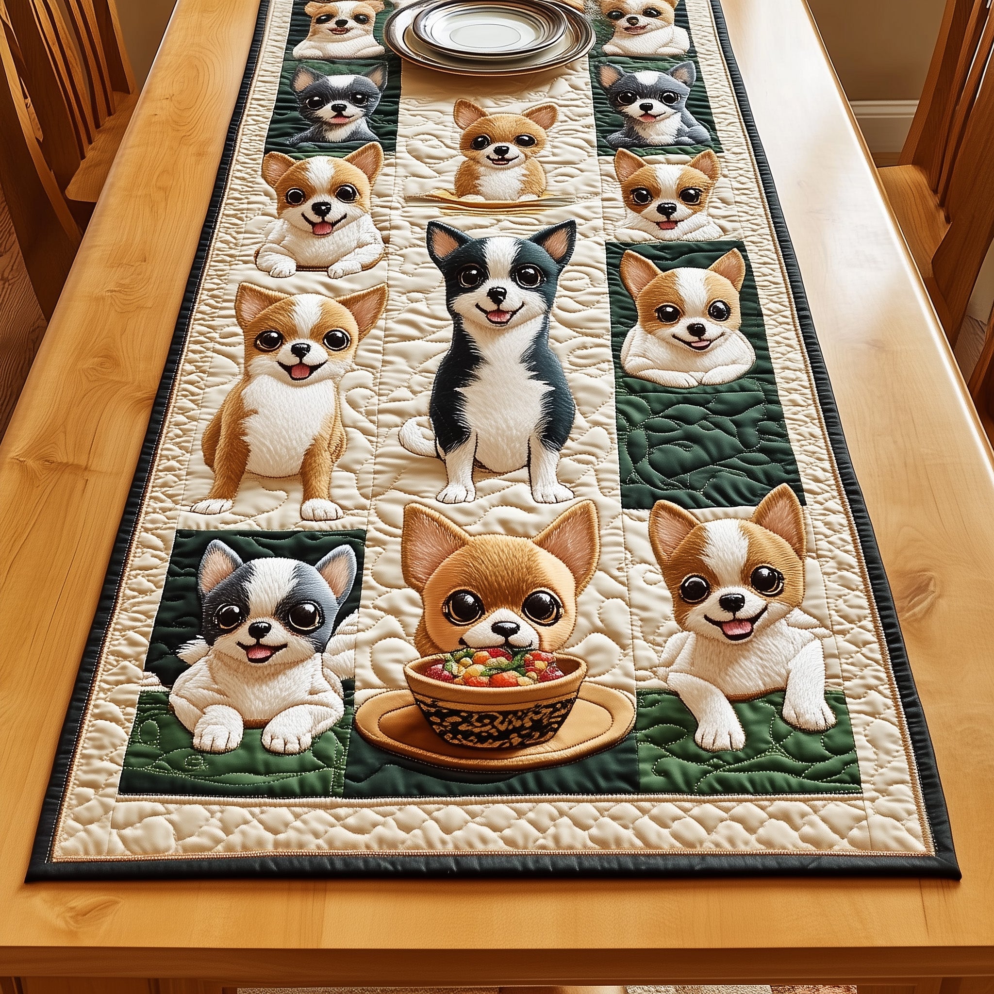 Chihuahua Quilted Table Runner Festive Table Runner for Dining Table