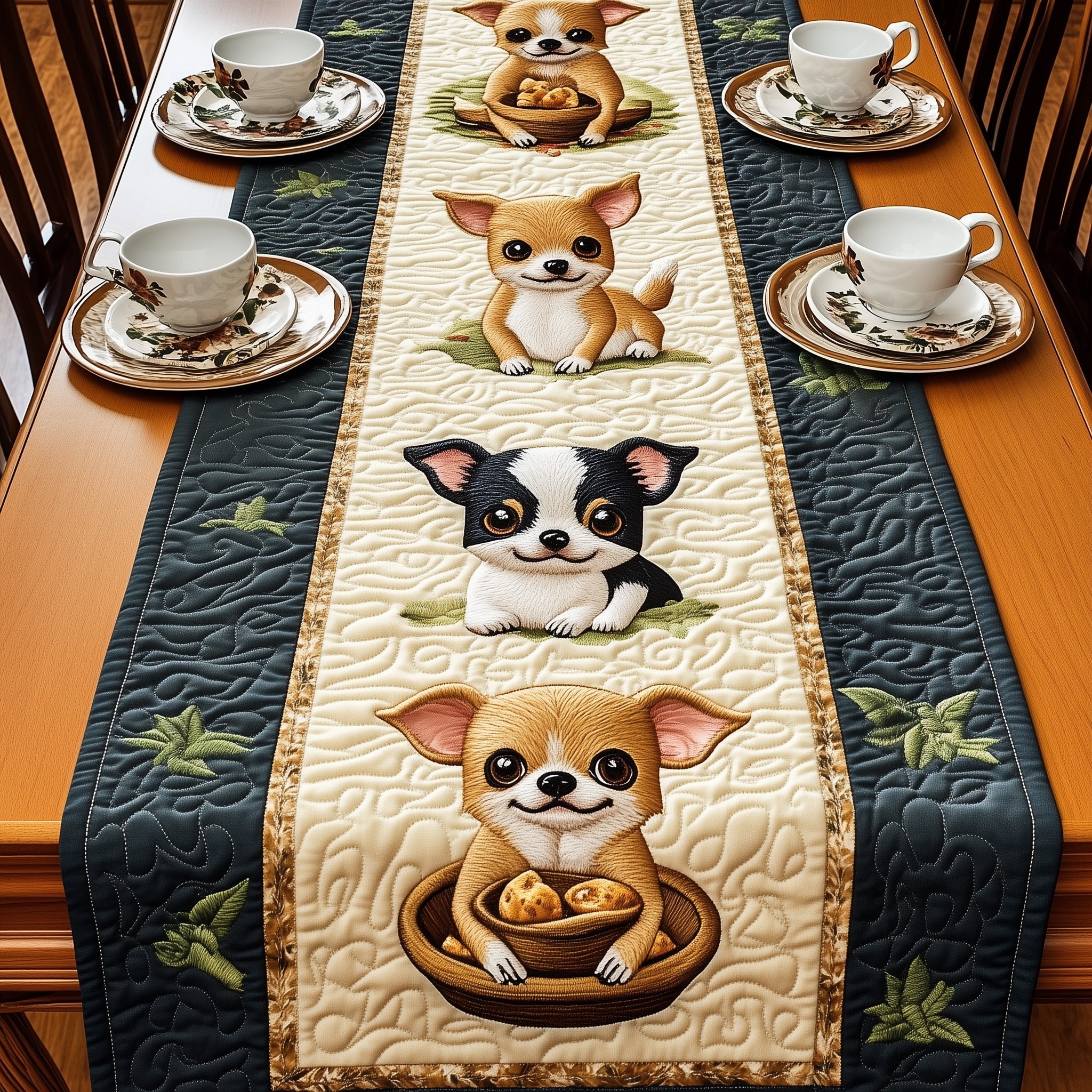 Chihuahua Quilted Table Runner Holiday Banquet Table Runner