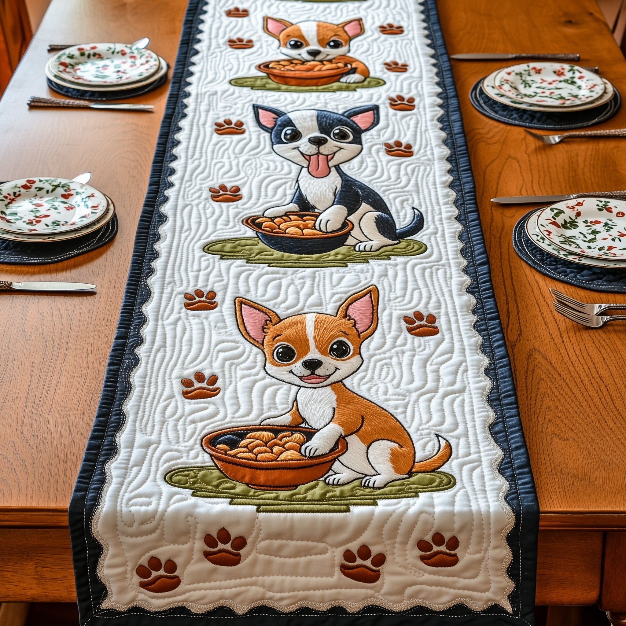 Chihuahua Quilted Table Runner Holiday Season Table Runner