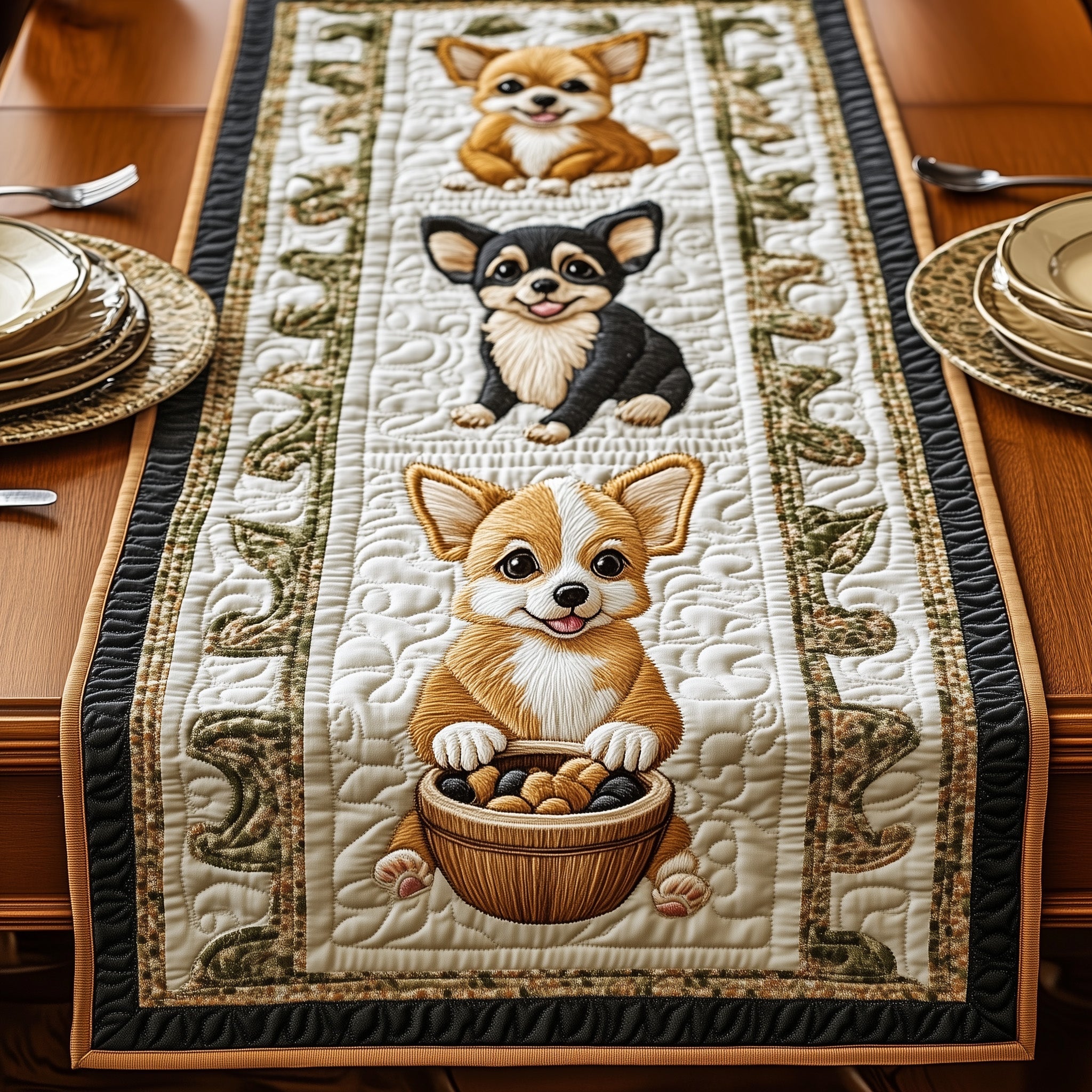 Chihuahua Quilted Table Runner Holiday Table Runner Decoration