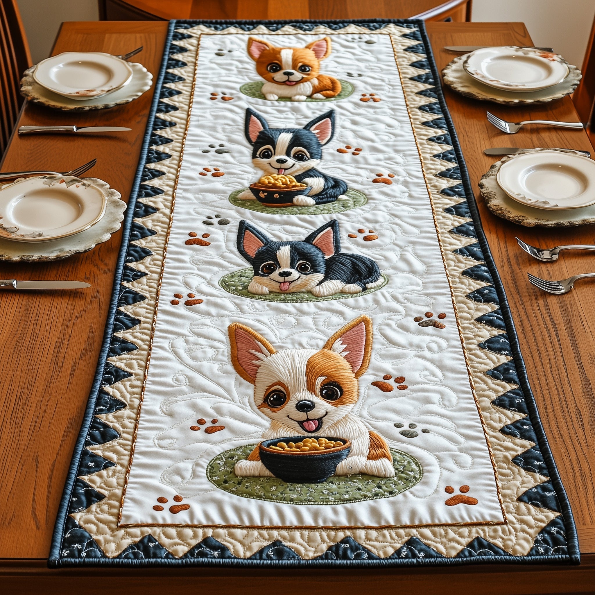 Chihuahua Quilted Table Runner Holiday Table Runner for Kitchen Decor