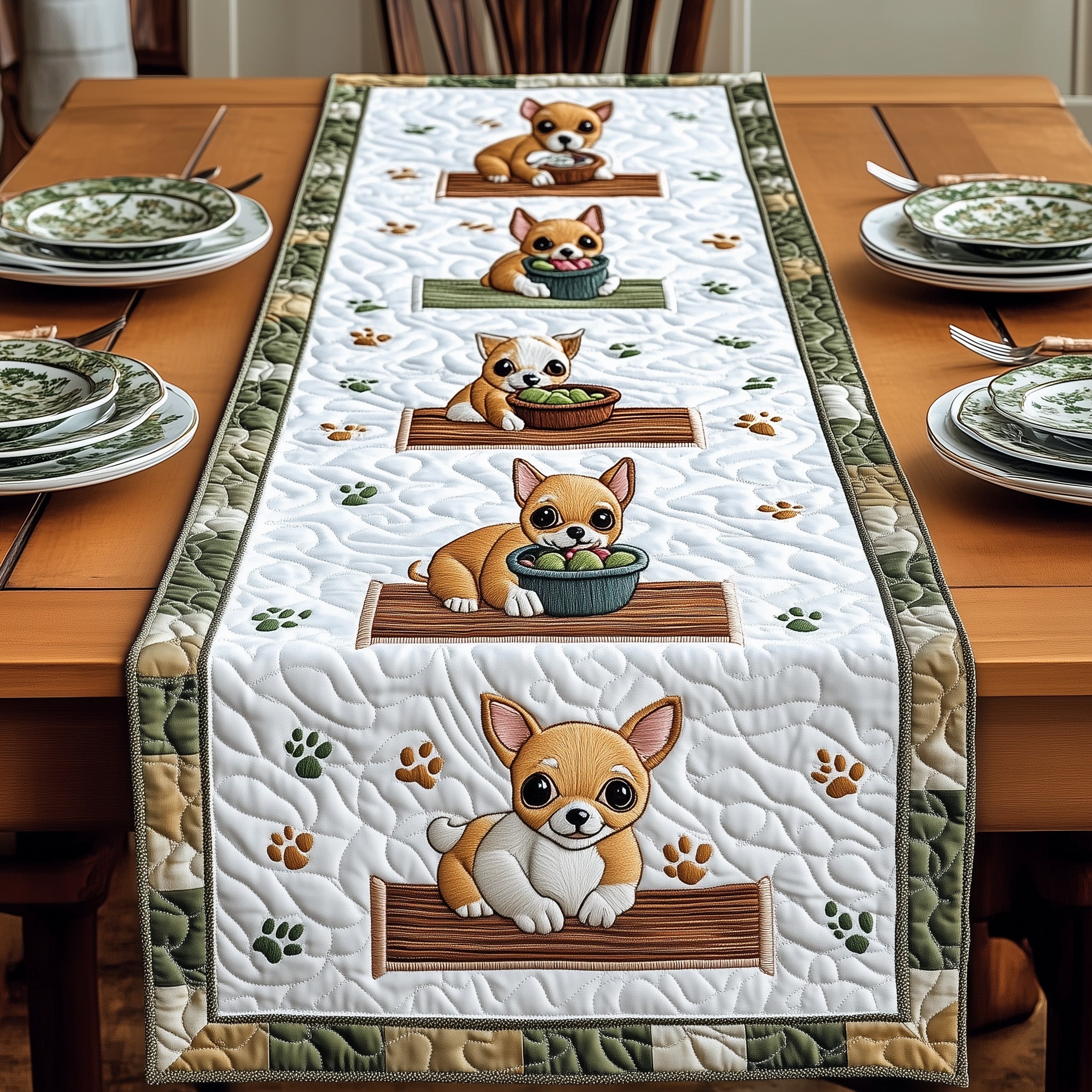 Chihuahua Quilted Table Runner Seasonal Table Runner for Holidays