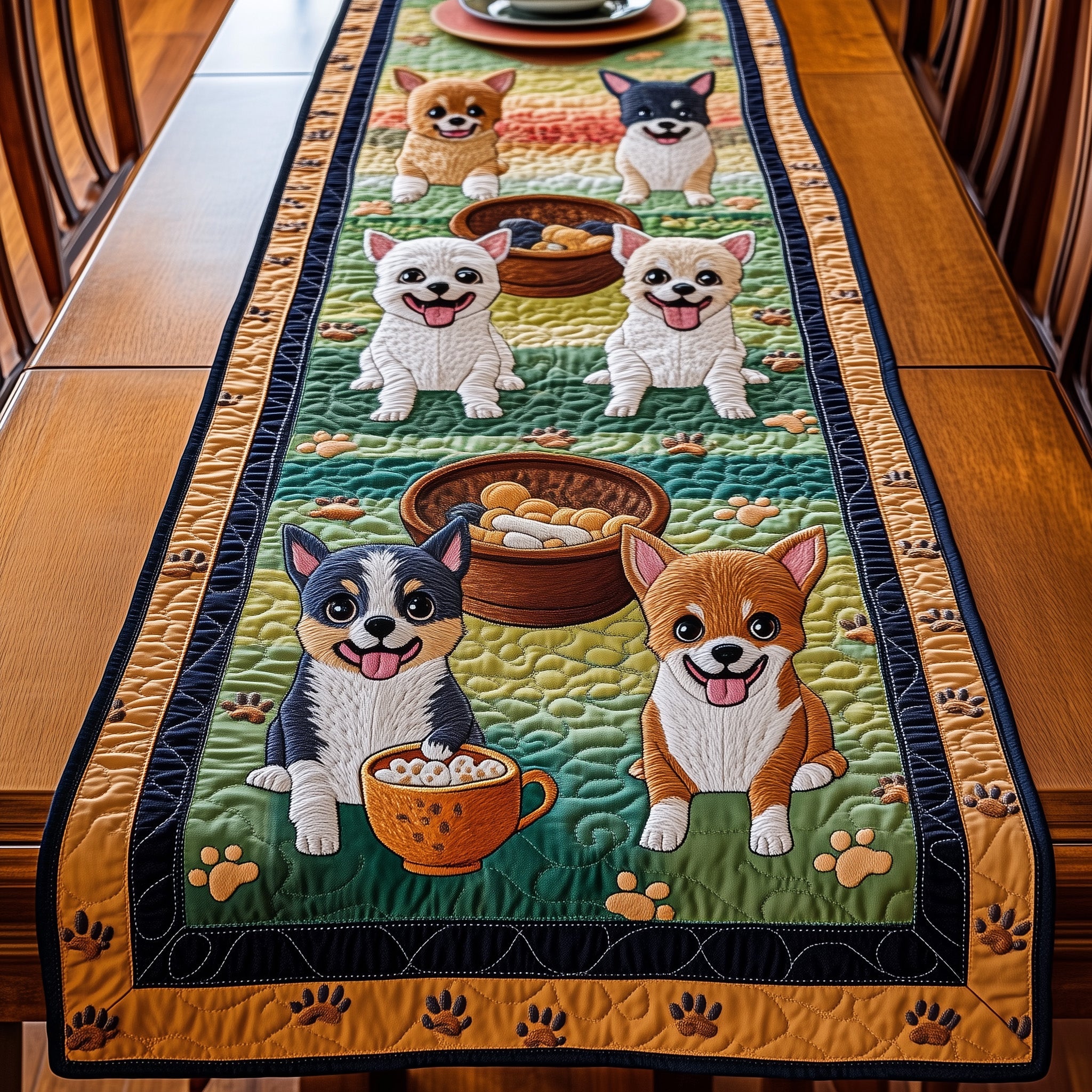 Chihuahua Quilted Table Runner Winter Holiday Table Runner Decor