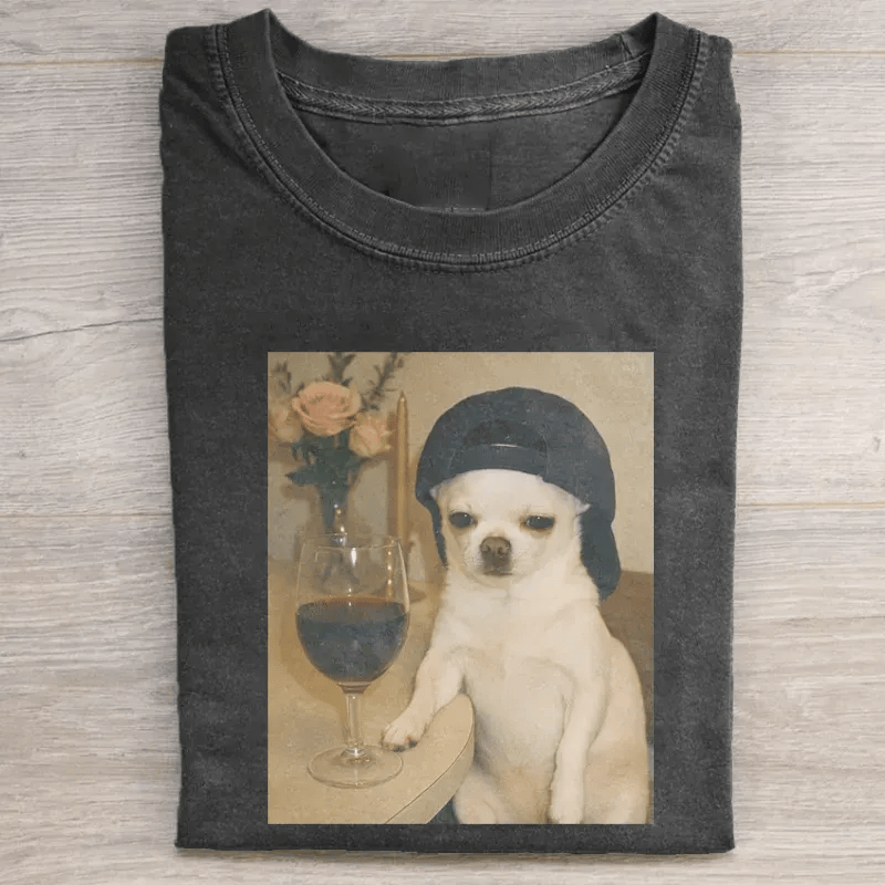 Chihuahua Red Wine Cap T-Shirt Funny Chihuahua Dog Lover Tee Cool Dog Meme Shirt Gift For Chihuahua Owners