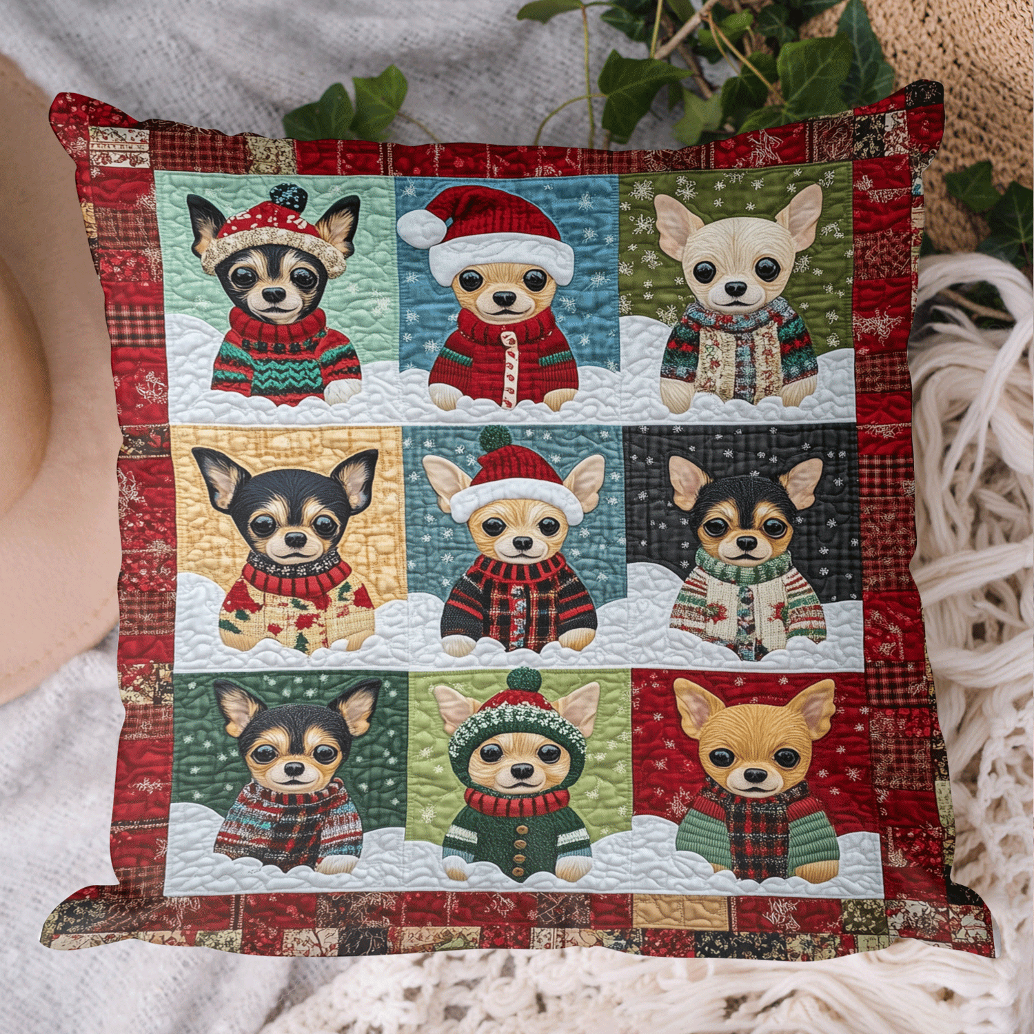 Chihuahua Santa Squad Pillow Case Winter Pillow Cover