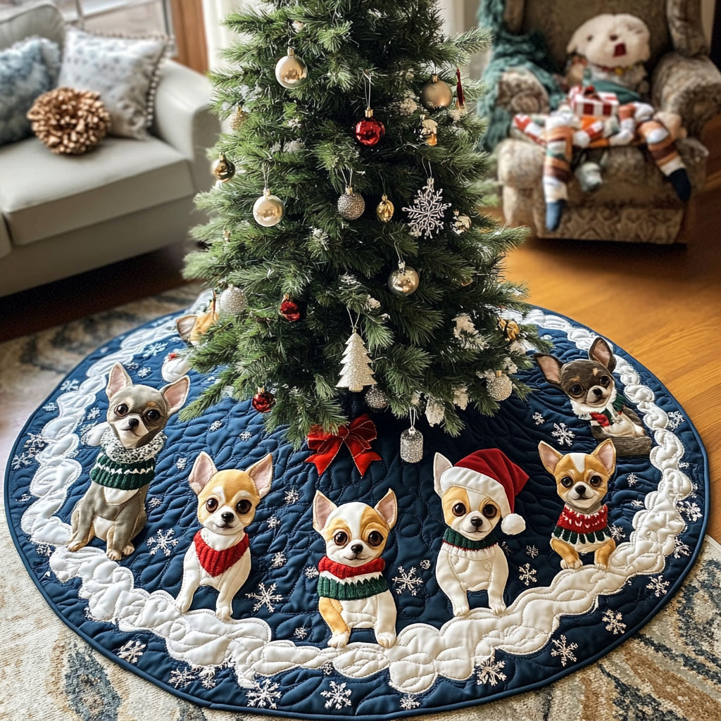 Chihuahua Spirit Quilted Christmas Tree Skirt Exclusive Christmas Tree Skirt Merch Collection Adorable Holiday Tree Skirt for Cozy Spaces Meaningful Christmas Gift to Warm the Heart