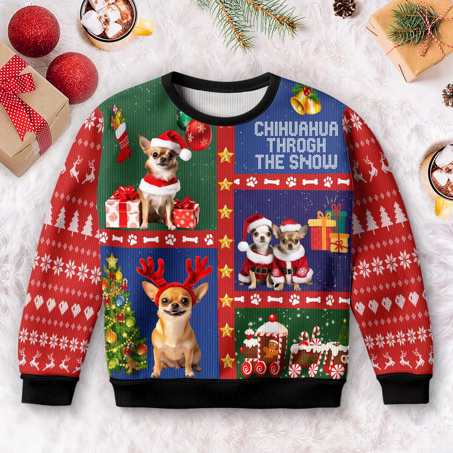 Chihuahua Through The Snow Ugly Christmas Sweater Cute Xmas Sweater Gifts For Chihuahua Lovers