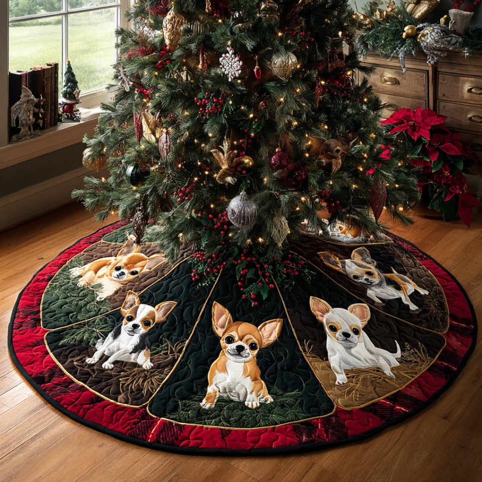 Chihuahua Warmth Quilted Christmas Tree Skirt Xmas Decorations Gifts For Chihuahua Owners