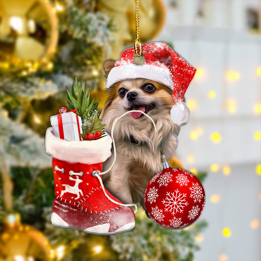 Chihuahua With Red Christmas Boot Ornament Cute Dog Christmas Ornament Gift For Chihuahua Lover