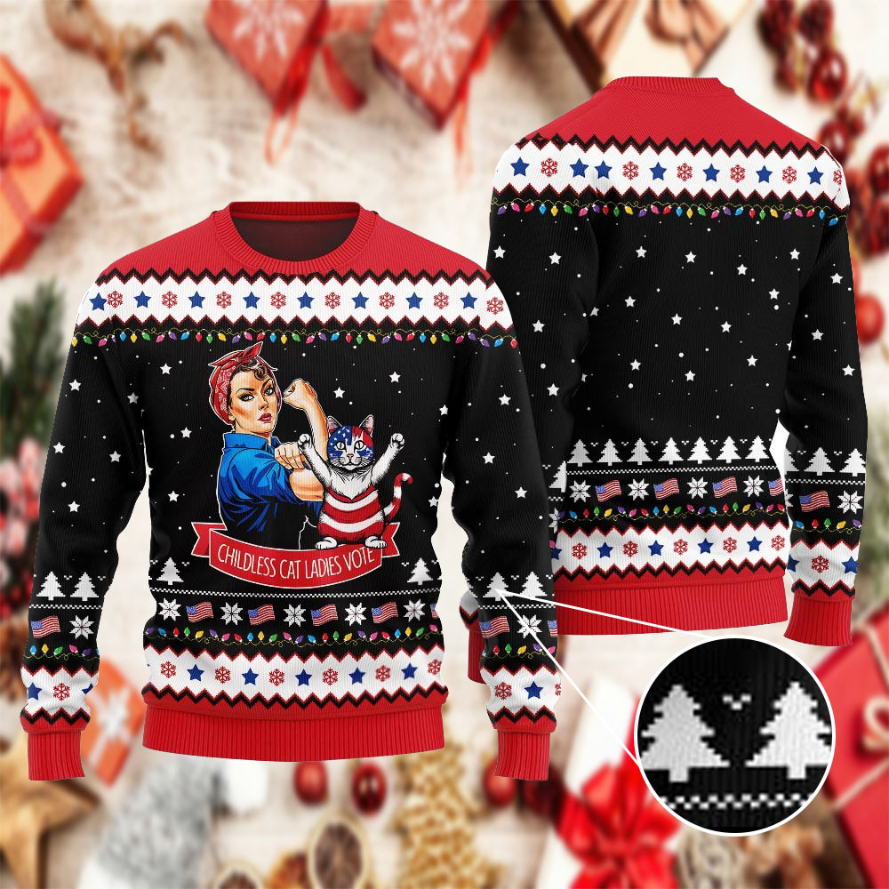 Childless Cat Ladies Vote Kamala Christmas Ugly Sweater Harris For President 2024 Sweater
