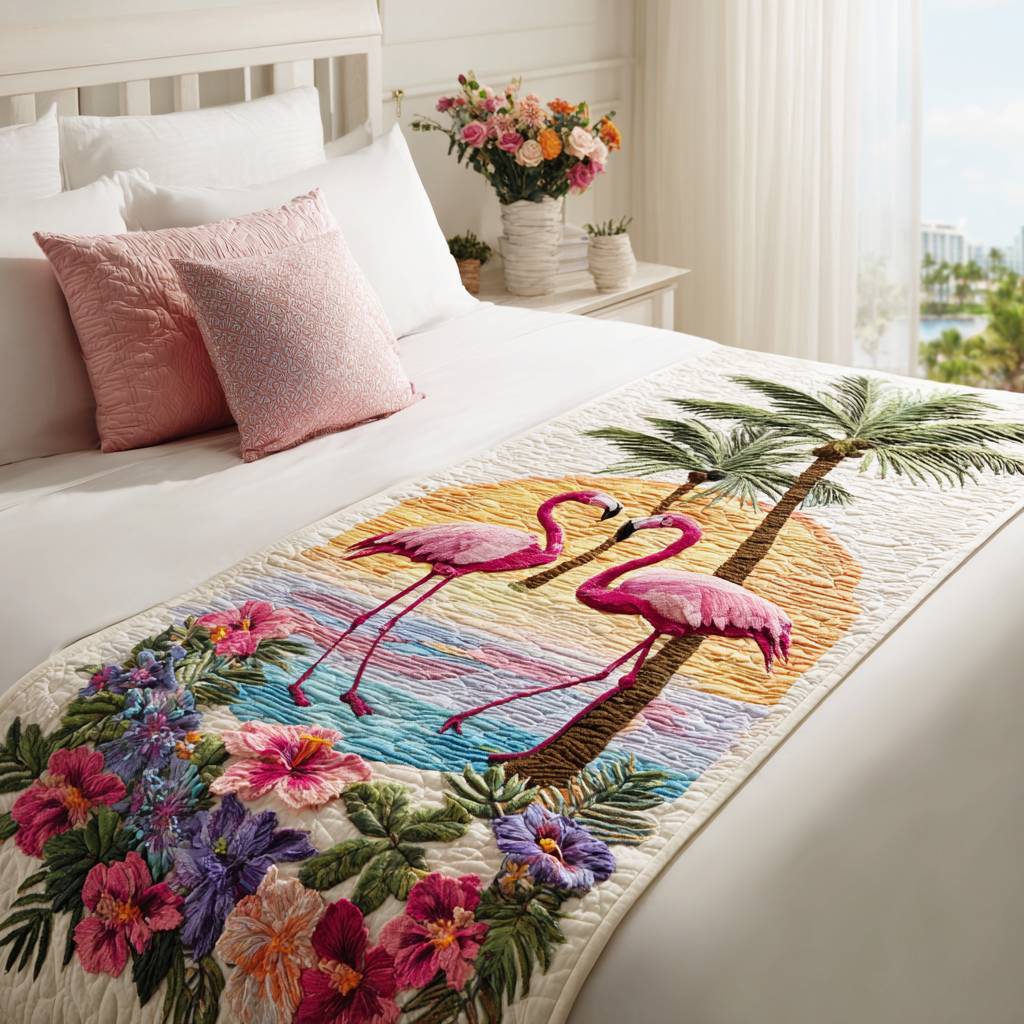 Chill-a-mingo Quilted Bed Runner Bed Room Decoration Flamingo Presents