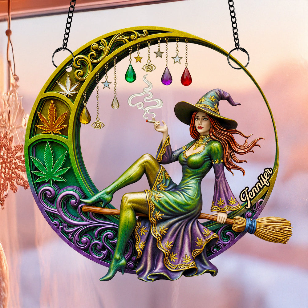 Chill Broom Girl Suncatcher Ornament Personalized Gifts for Fantasy Lovers - Funny Christmas Ornament Gift