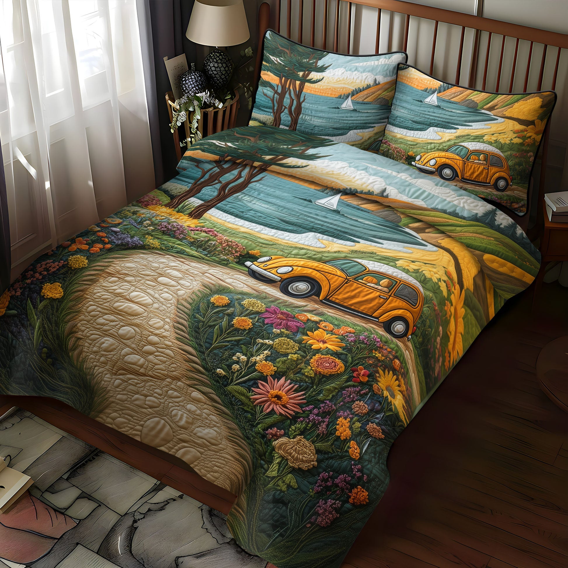 Chill Bug Journey Quilted Bedding Set Best Comforter Sets Best Gifts For Hippie Friends