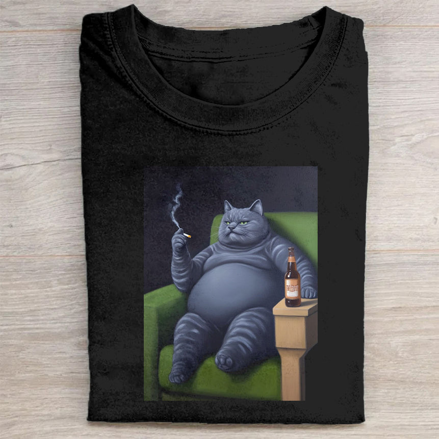 Chill Cat Smoking Cigar Graphic T-Shirt Funny Cat Merch Best Gift For Pet Lovers