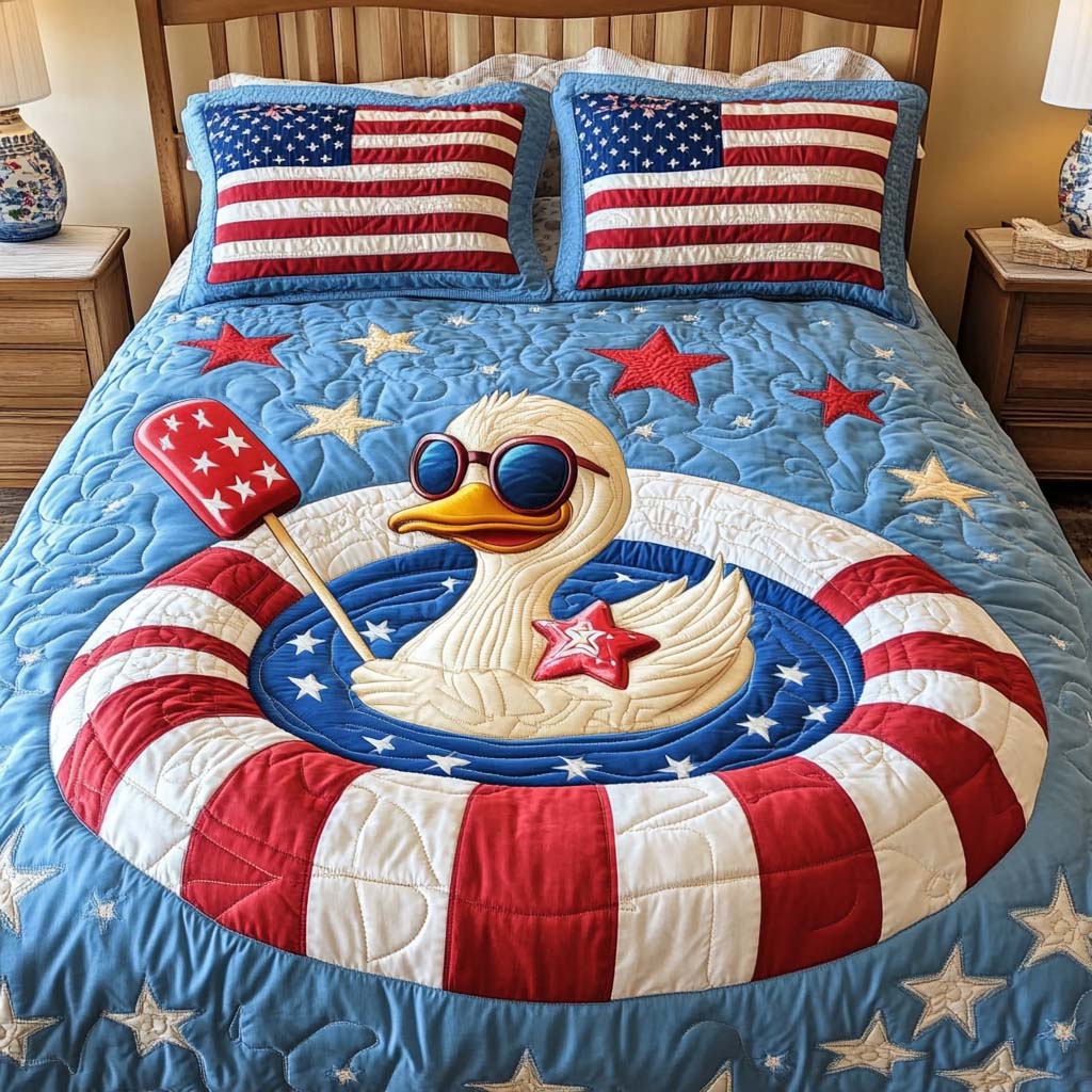 Chill Duck Float Quilted Bedding Set Best Bed Sheet Set Best Patriotic Gifts