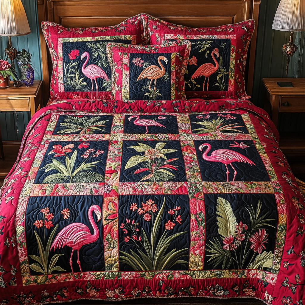 Chill Flamingo Quilted Bedding Set Aesthetic Room Decor Flamingo Teacher Gift