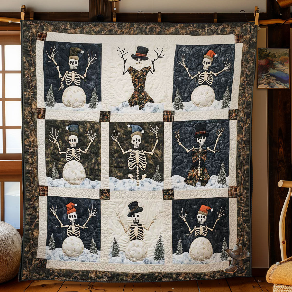 Chill Skeleton Holiday Christmas Quilt Blanket Christmas Gift Ideas For Coworkers