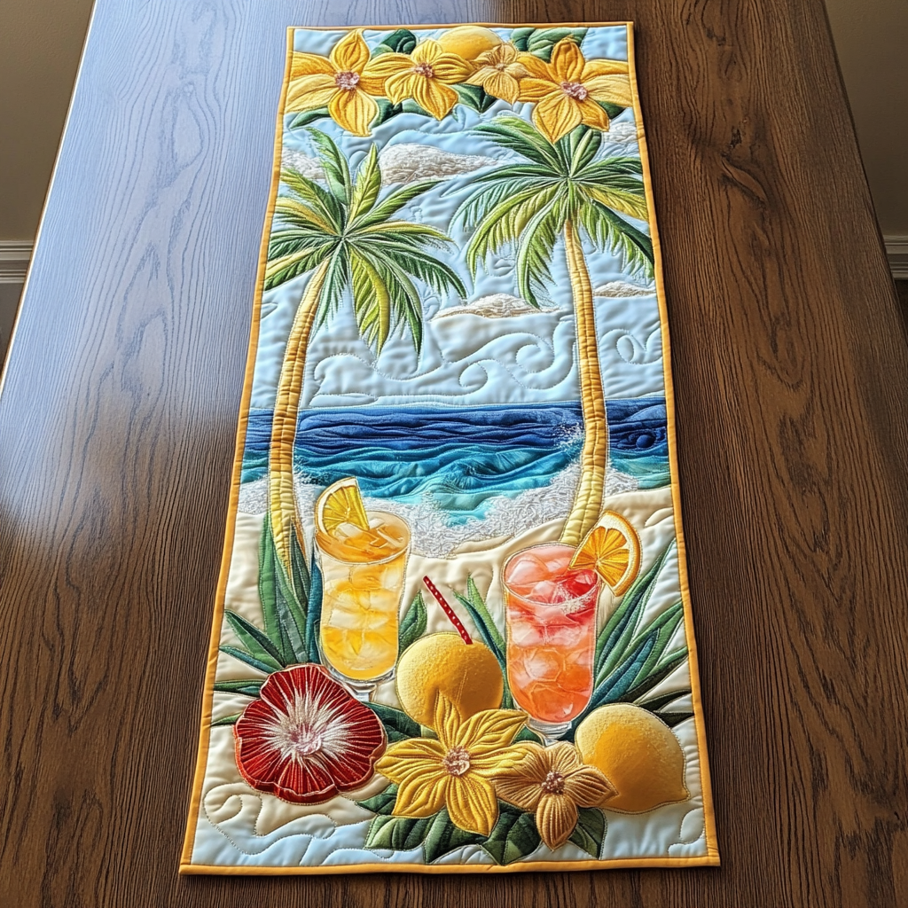 Chill Tropics Quilted Table Runner Dining Room Decor Gift Ideas For Surfer Guys