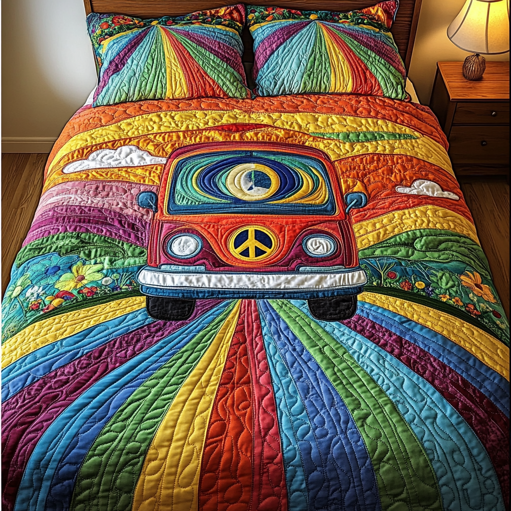 Chill Van Quilted Bedding Set Cute Bedroom Decor Birthday Gift Ideas For Hippies
