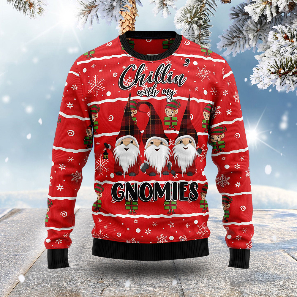 Chillin With My Gnomies Ugly Christmas Sweater Holiday Apparel Unique Gifts For Christmas