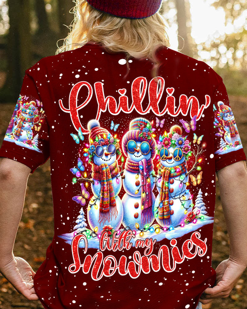 Chillin' With My Snowmies Christmas T-Shirt Cozy Winter Clothing Christmas Gifts For Her