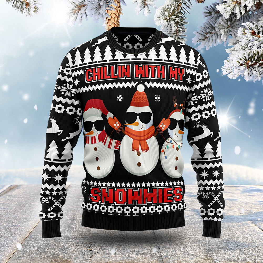 Chillin With My Snowmies Christmas Ugly Sweater Holiday Apparel Snowman Lovers Xmas Gifts