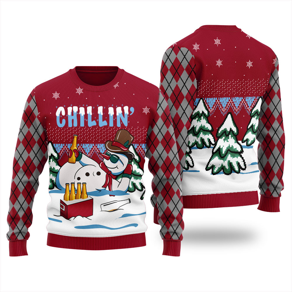 Chilling Drunk Snowman Ugly Christmas Sweater Adults Custom Holiday Sweater Merch That Warms the Heart