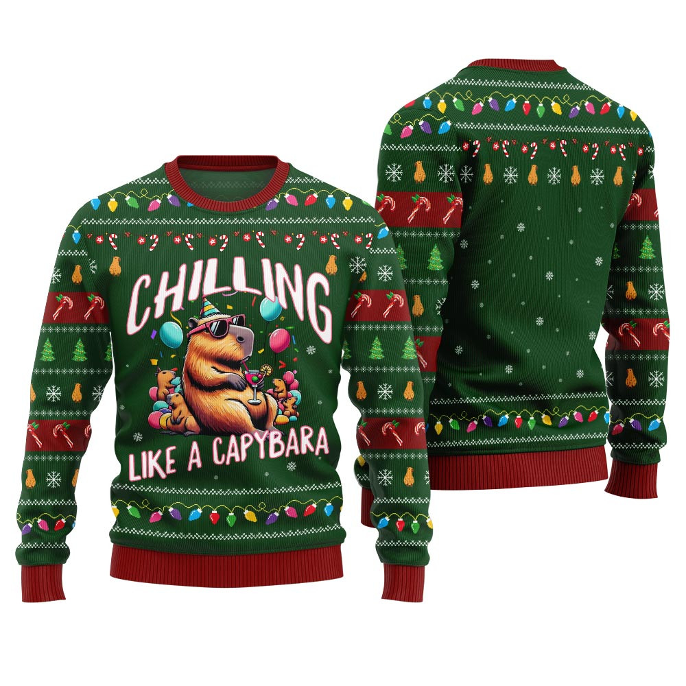 Chilling Like A Capabara Ugly Holiday Sweater Trendy Winter Sweatshirt for Cozy Moments