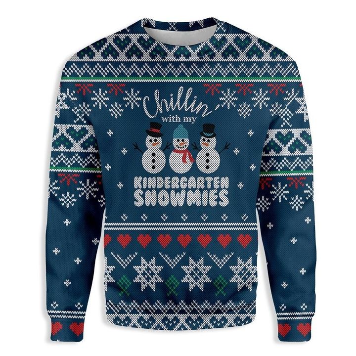 Chilling With My Kindergarten Snowmies Ugly Christmas Sweater Cool Gifts For Xmas Holiday
