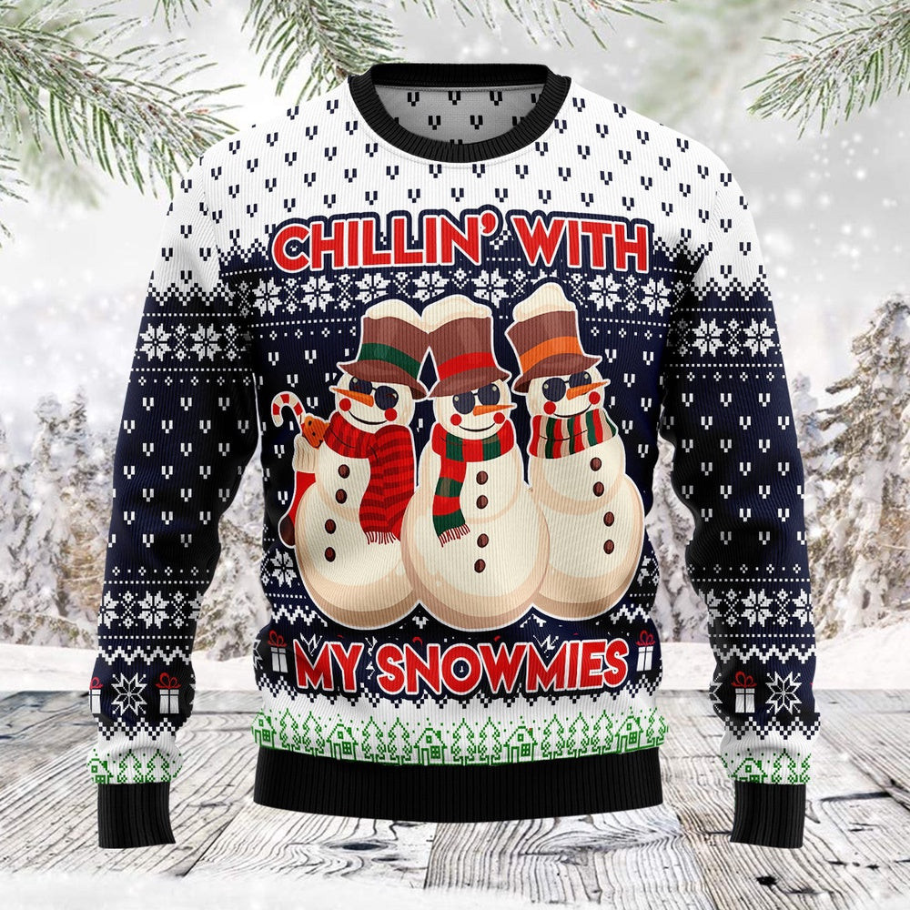 Chilling With My Snowmies Unisex Womens Mens Couples Matching Friends Funny Family Ugly Christmas Holiday Sweater Gifts