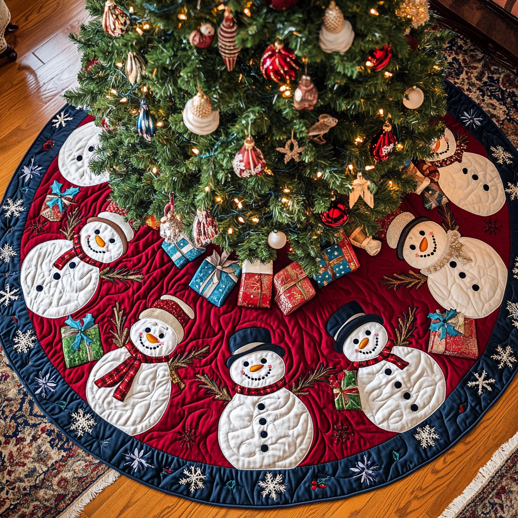 Chilly Charm Christmas Quilted Tree Skirt Xmas Under-Tree Decoration