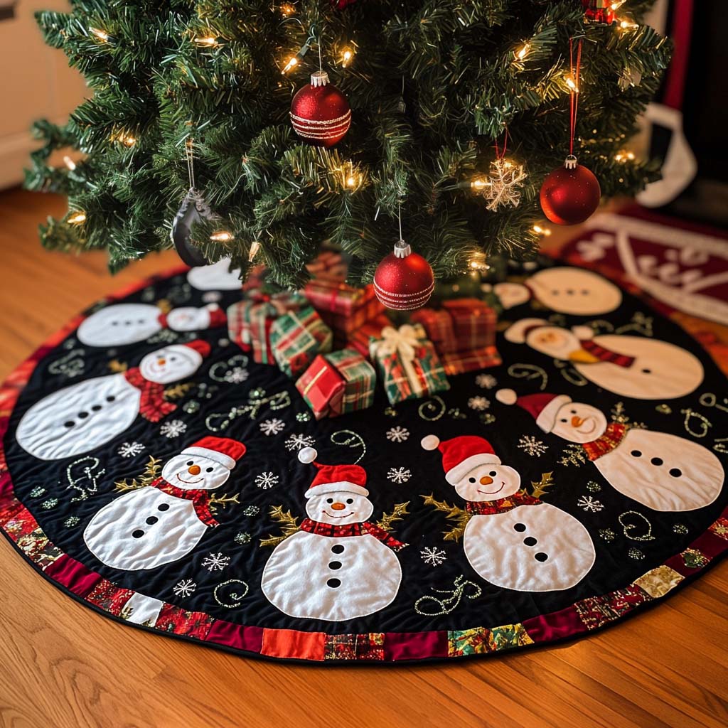 Chilly Cheer Christmas Quilted Tree Skirt Warm and Soft Christmas Tree Skirt for Winter