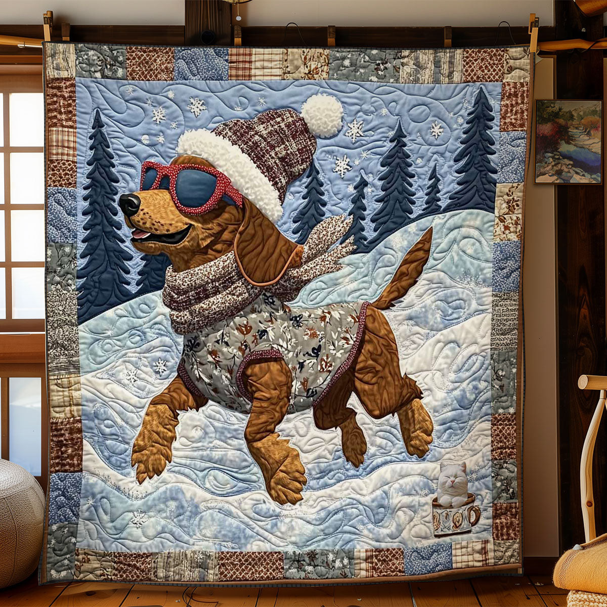 Chilly Dachshund Style Holiday Christmas Quilt Blanket Christmas Gift Ideas For Coworkers