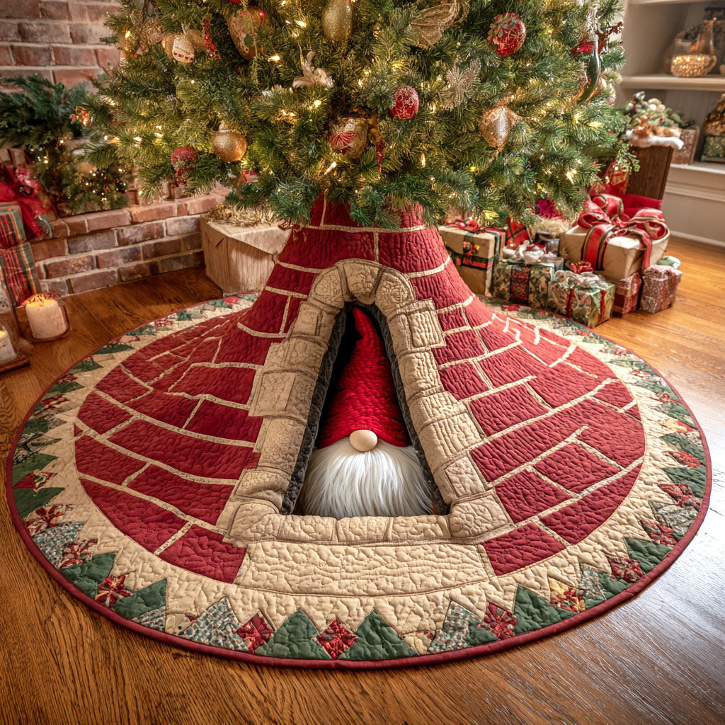 Chimney Surprise Christmas Quilted Tree Skirt Gnome Themed Best Gift For Christmas