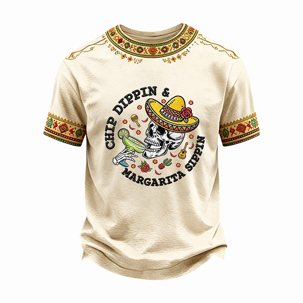 Chip Dippin And Margarita Sippin Skeleton T-Shirt Mexico Festival Clothes Gift For Husband