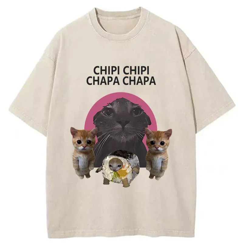 CHIPI Cats Washed T-Shirt Everyday Comfort Graphic Shirt Gifts For Friends
