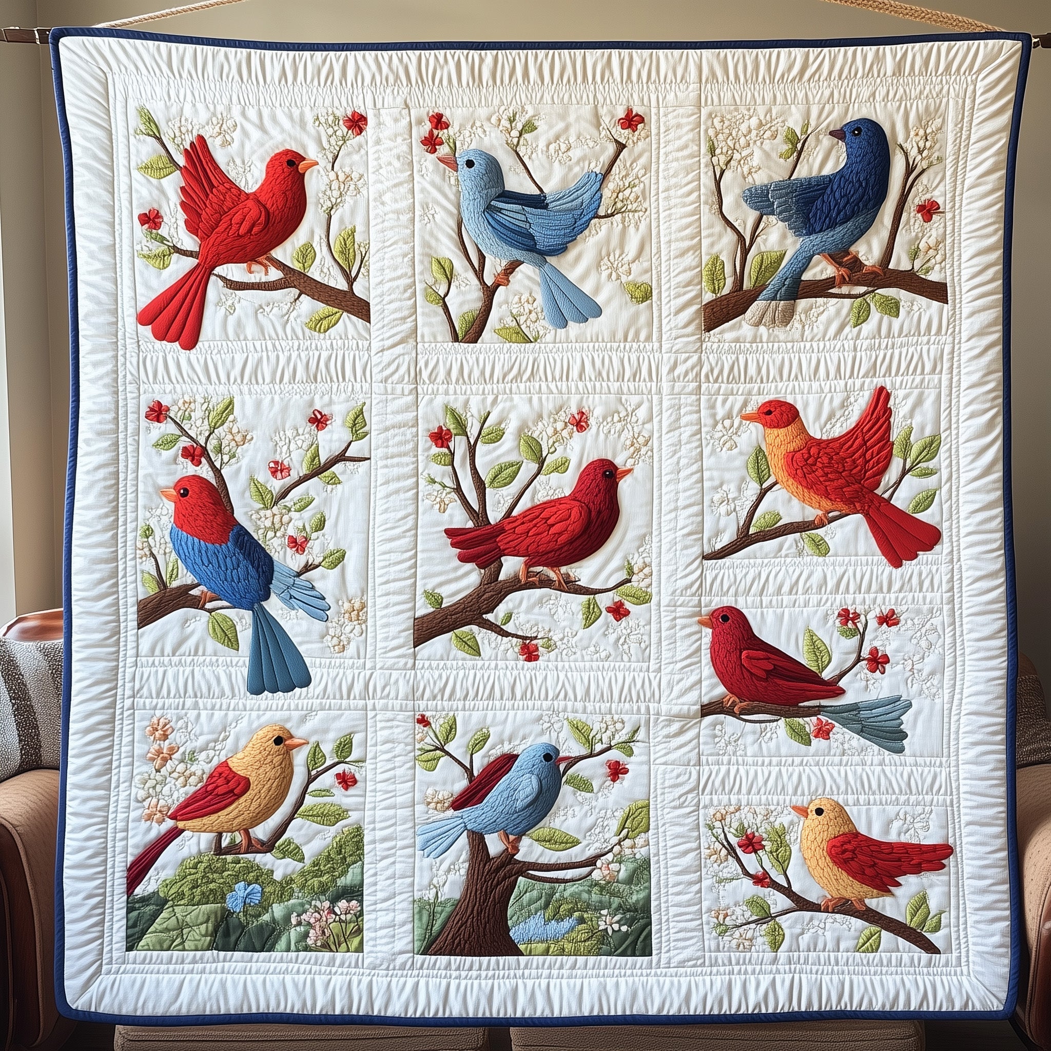 Chirping into Spring Quilted Blanket Sofa Throw BlanketGifts For Birders Christmas