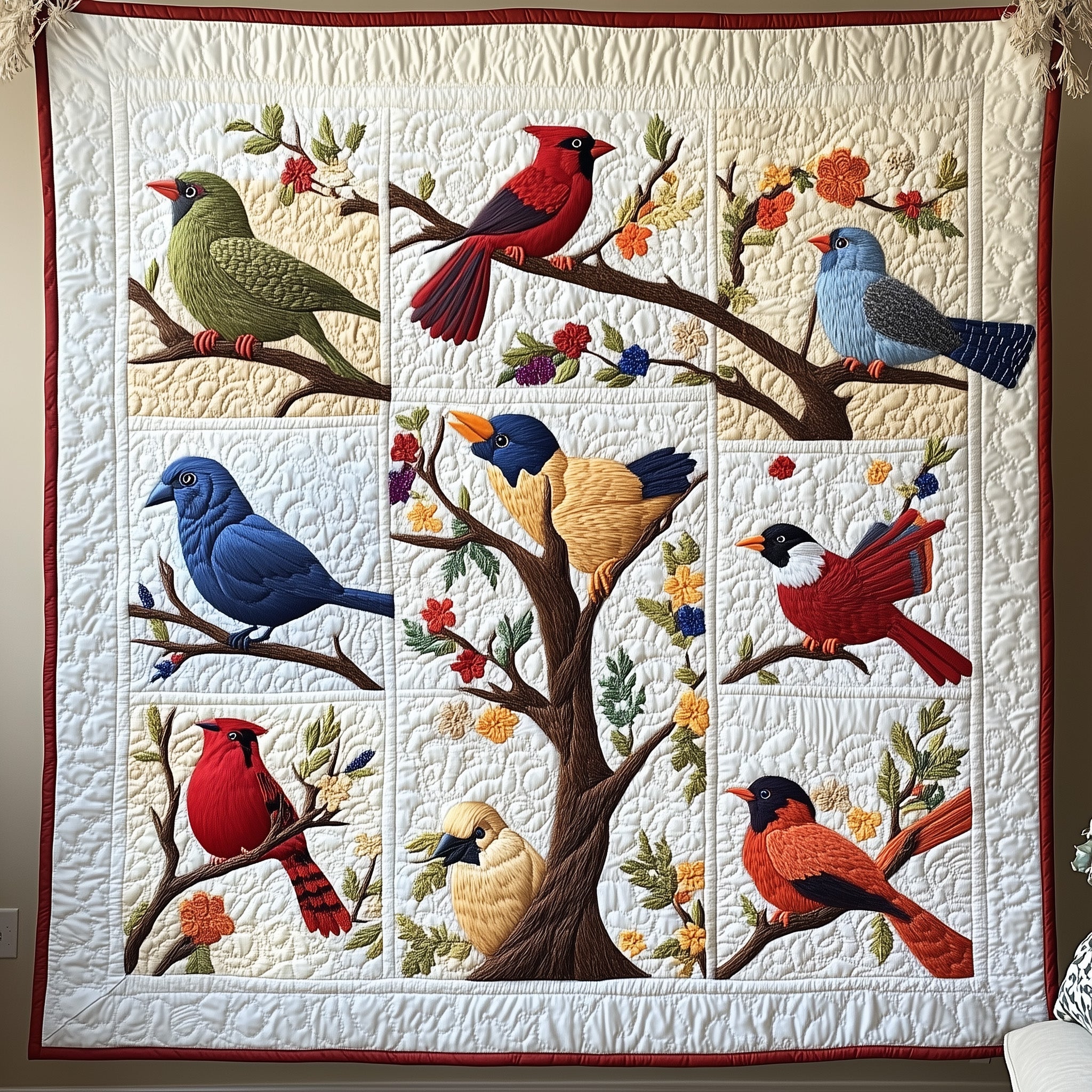 Chirping into Spring Quilted Blanket Sofa Throw BlanketUnique Gifts For Bird Lovers