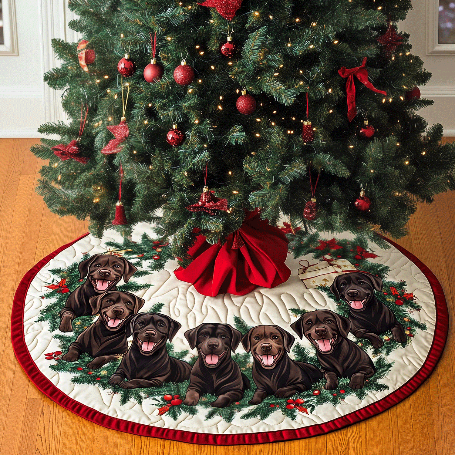 Chocolate Lab Quilted Christmas Tree Skirt Christmas Holiday Decor Home