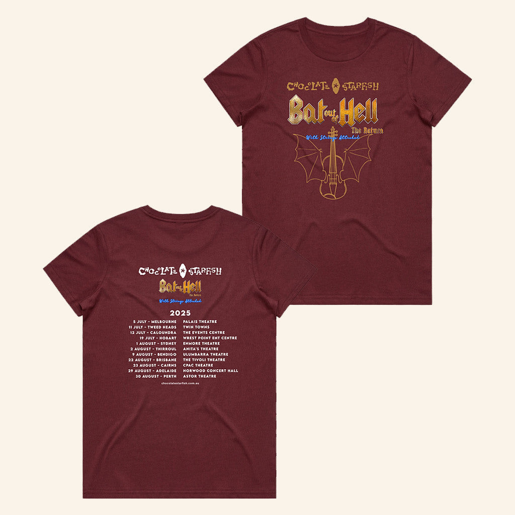 Chocolate Starfish Merch Womens Bat Out Of Hell The Return 2025 Tour T-Shirt Chocolate Starfish Merch Womens Bat Out Of Hell The Return 2025 Tour T-Shirt