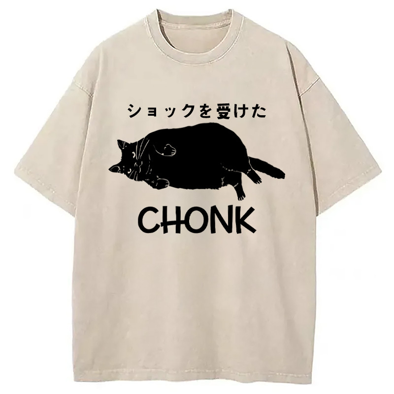 Chonk Cat Washed T-Shirt Casual Oversized Outfit Style Gifts For Best Friend
