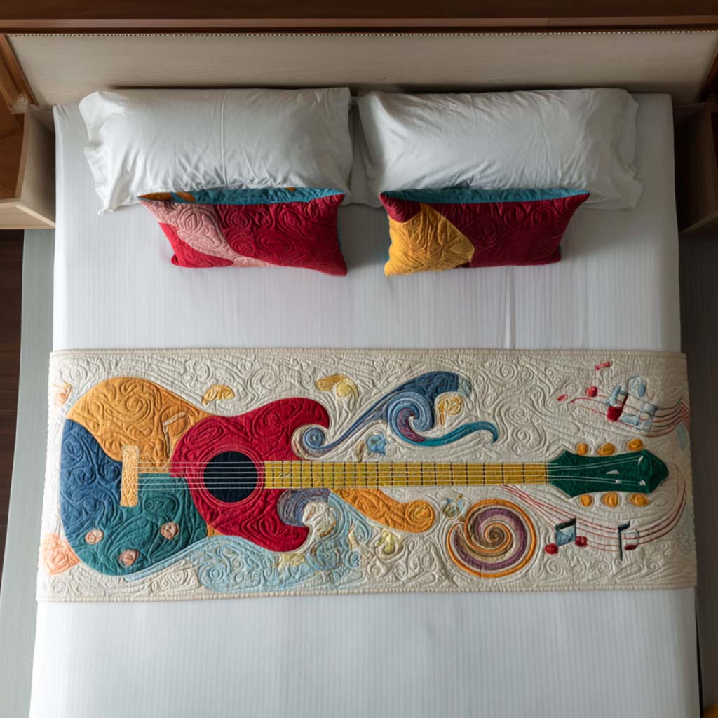 Chord Whisper Quilted Bed Runner Bed Room Decoration Best Gifts For Guitar Players
